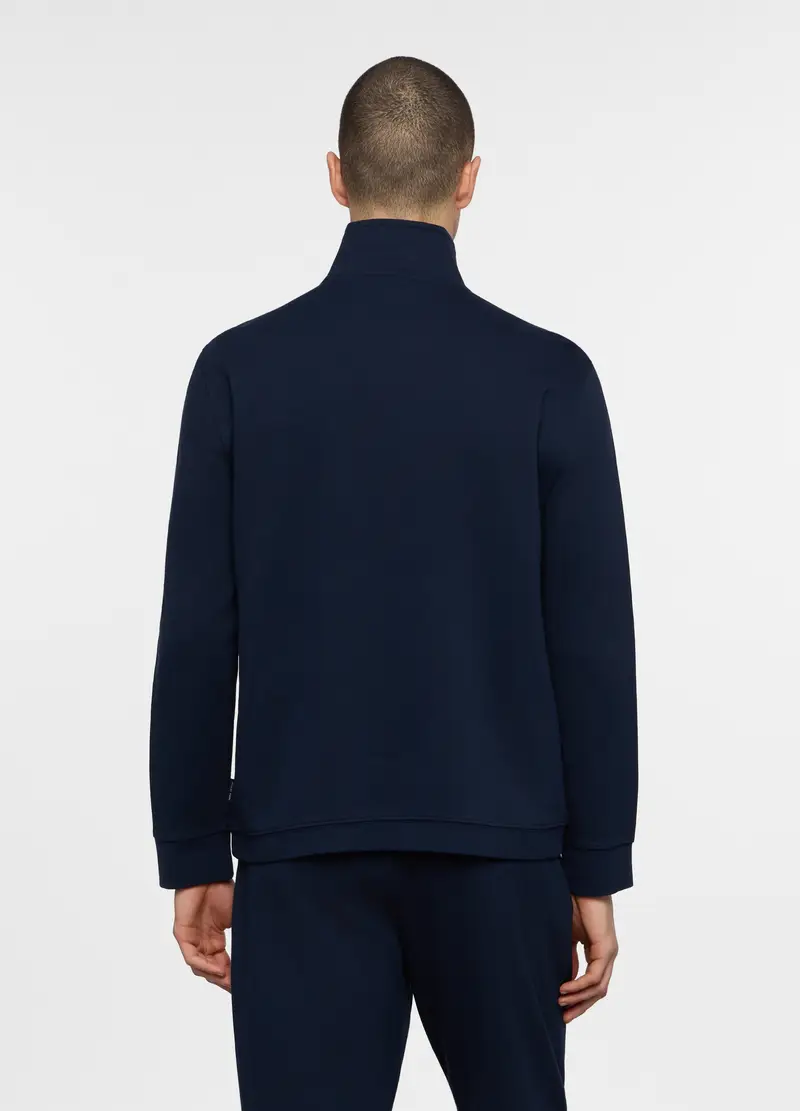 Felpa Con Mezza Zip In Piquet Misto Cotone Uomo, Unisex, Blu navy miniatura 2
