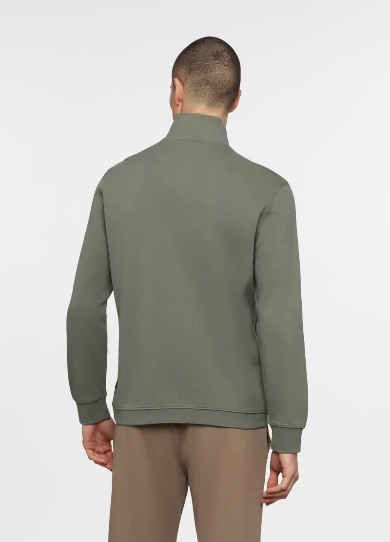 Felpa Con Mezza Zip In Piquet Misto Cotone Uomo, Unisex, Verde militare miniatura 2