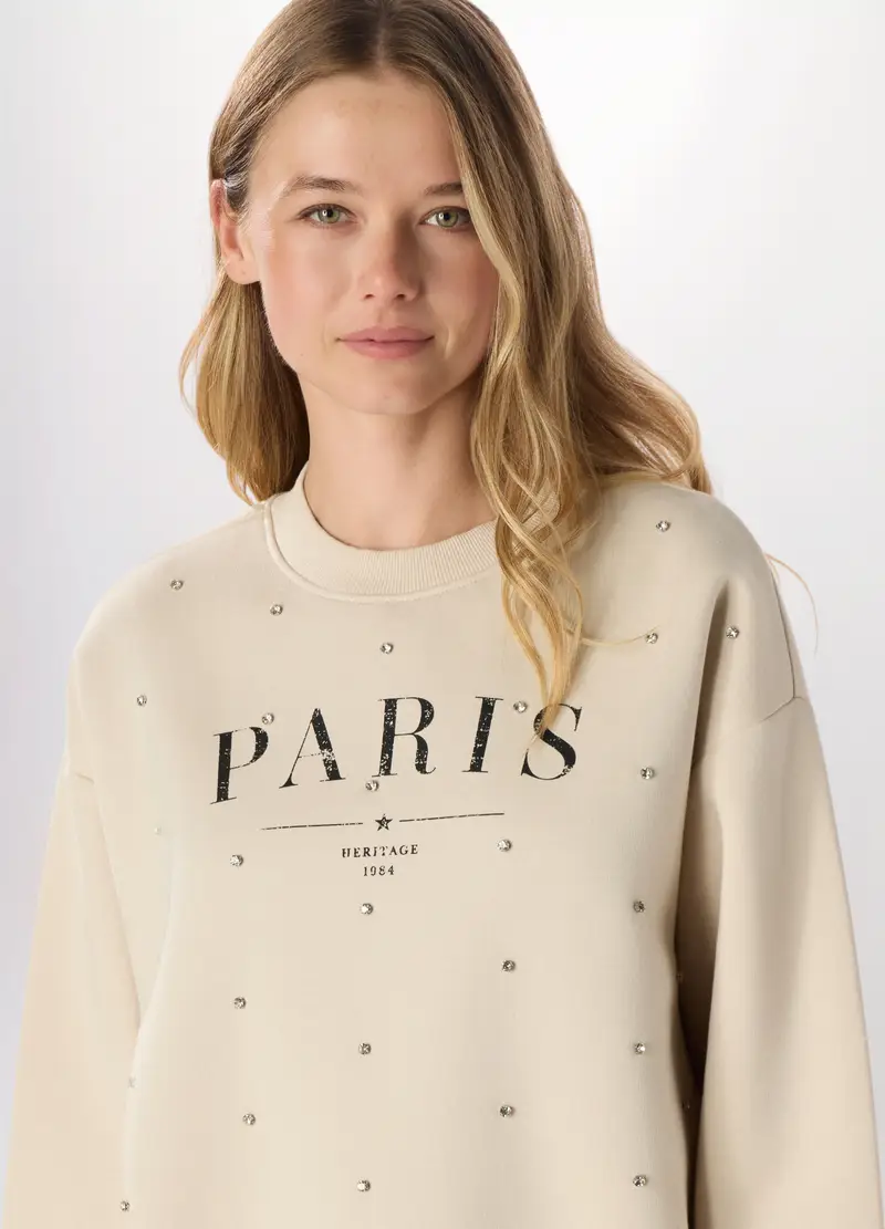 Felpa Con Strass Donna, Beige chiaro miniatura 3