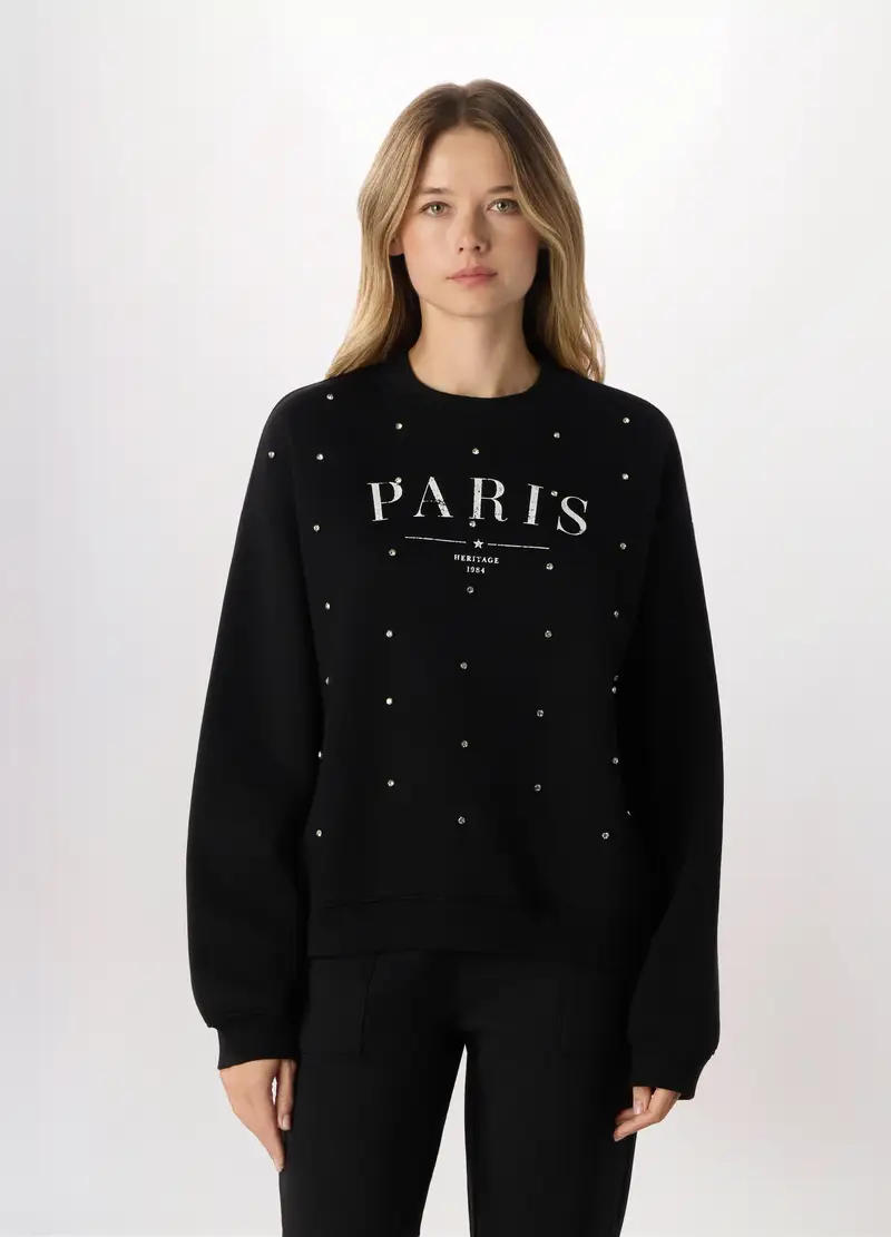 Felpa Con Strass Donna, Nero