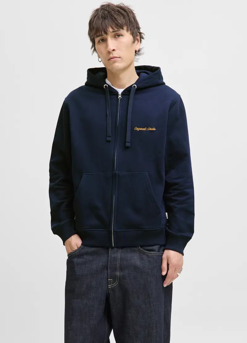 Felpa Con Zip E Cappuccio Uomo, Unisex, Blu scuro miniatura 2