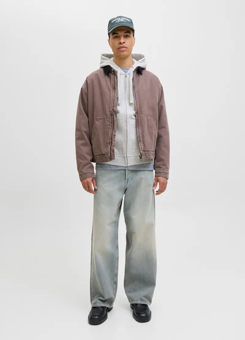 Felpa Con Zip E Cappuccio Uomo, Unisex, Grigio chiaro melange miniatura 3