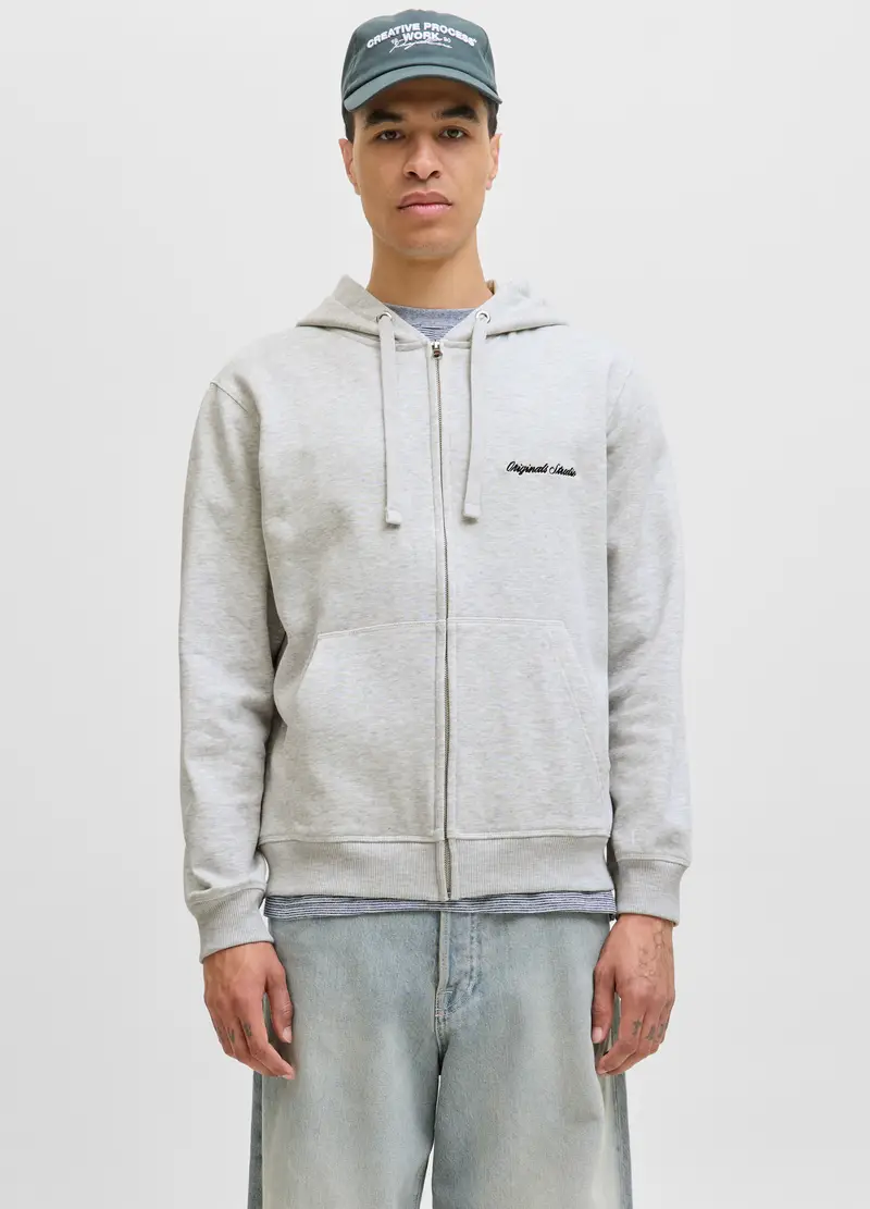 Felpa Con Zip E Cappuccio Uomo, Unisex, Grigio chiaro melange