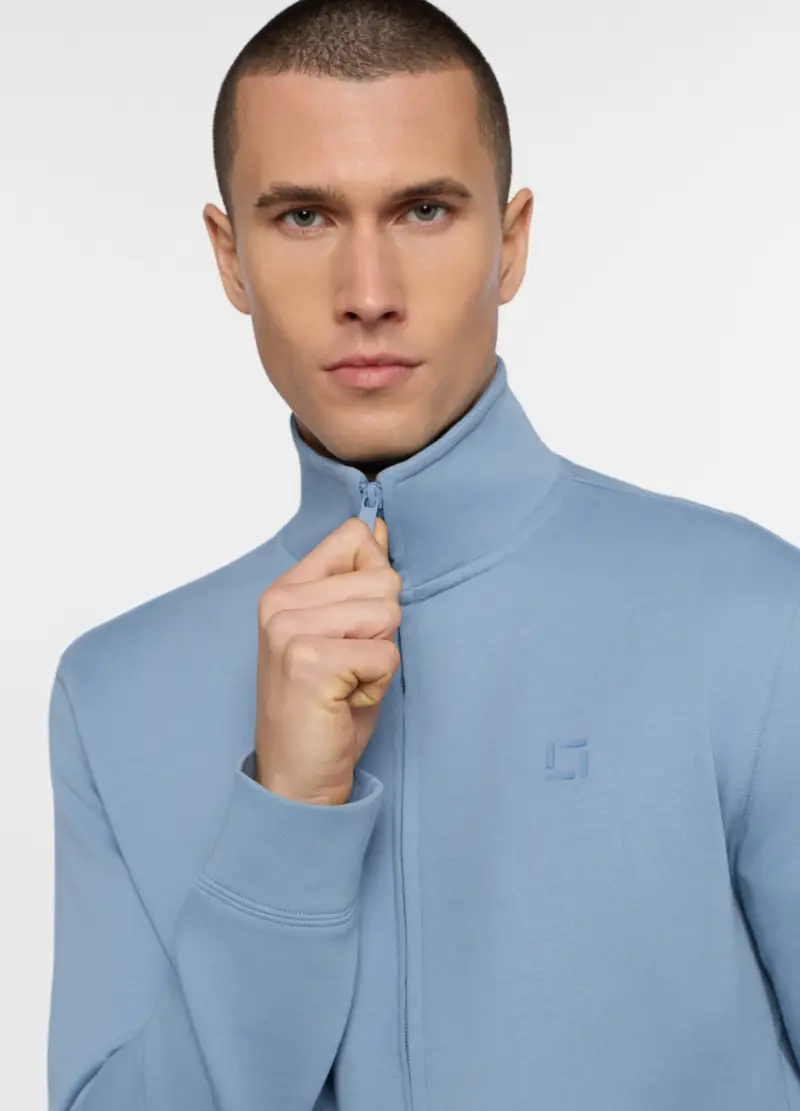 Felpa Con Zip In Cotone Uomo, Unisex, Azzurro celeste miniatura 3