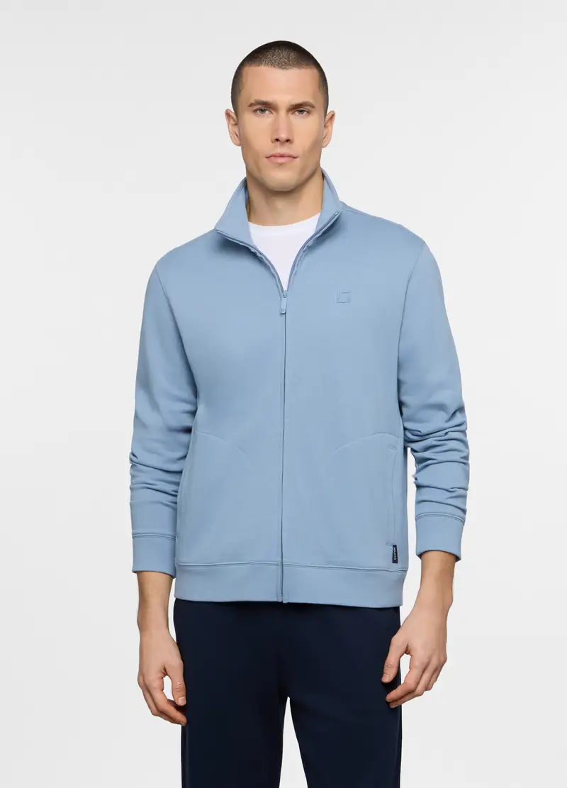 Felpa Con Zip In Cotone Uomo, Unisex, Azzurro celeste