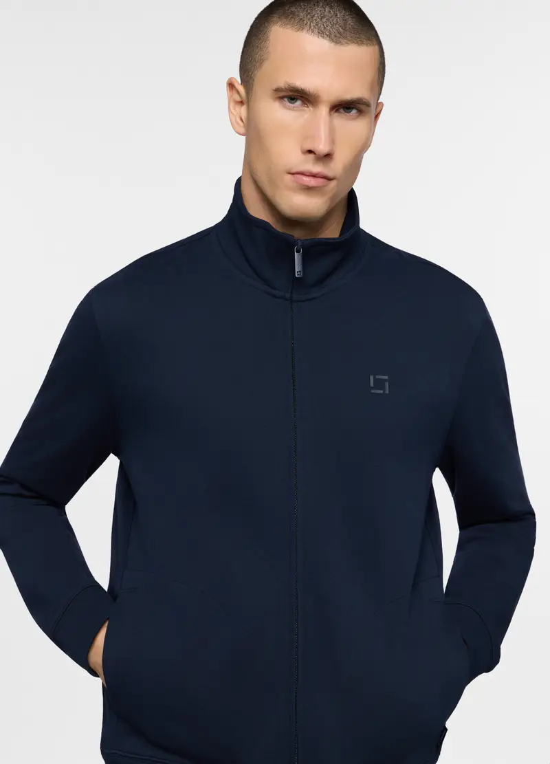 Felpa Con Zip In Cotone Uomo, Unisex, Blu scuro miniatura 3