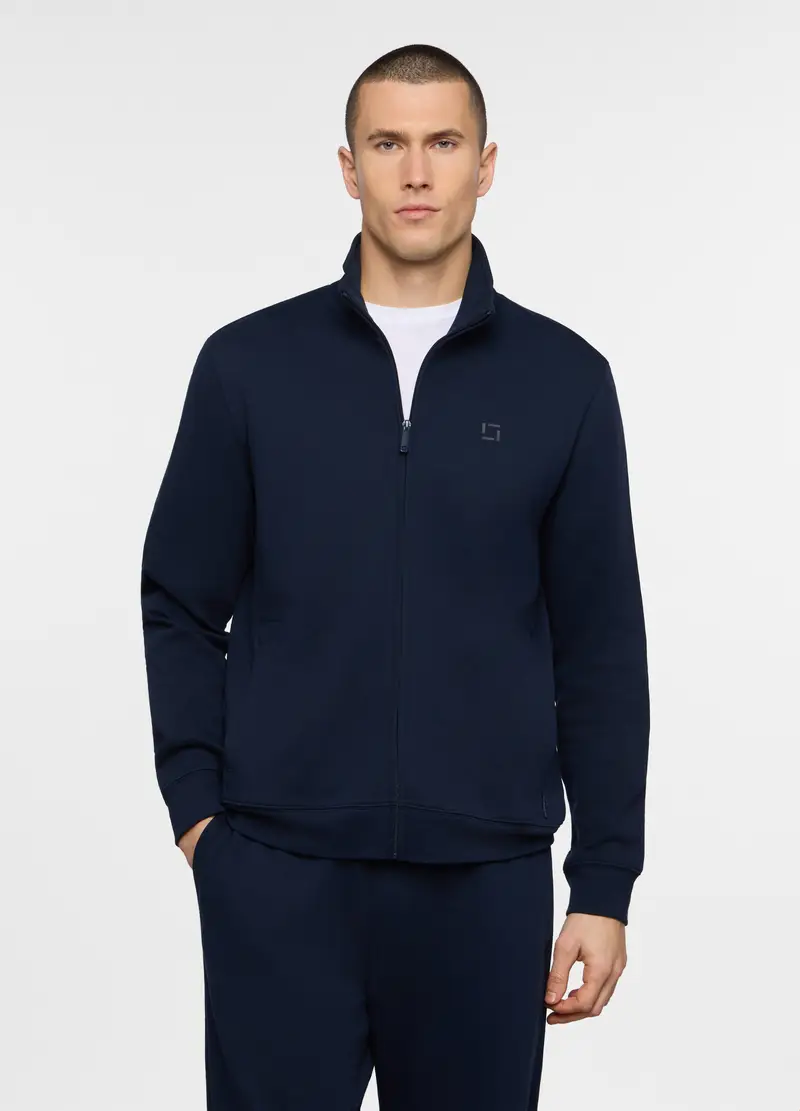 Felpa Con Zip In Cotone Uomo, Unisex, Blu scuro