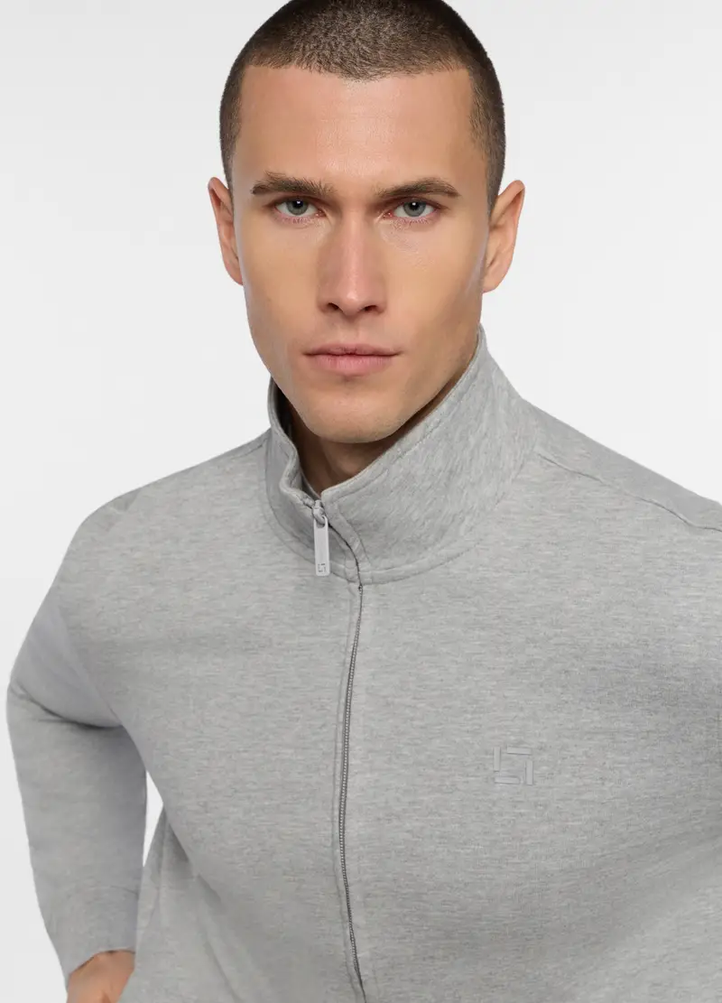 Felpa Con Zip In Cotone Uomo, Unisex, Grigio chiaro melange miniatura 3