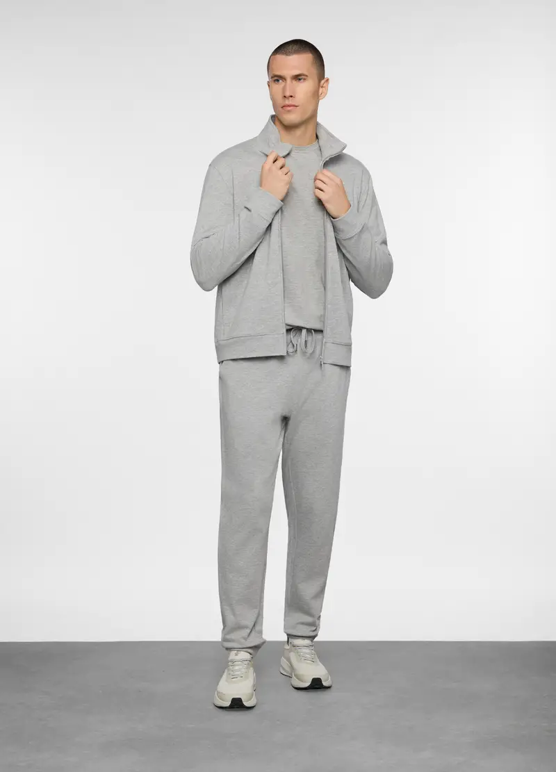 Felpa Con Zip In Cotone Uomo, Unisex, Grigio chiaro melange