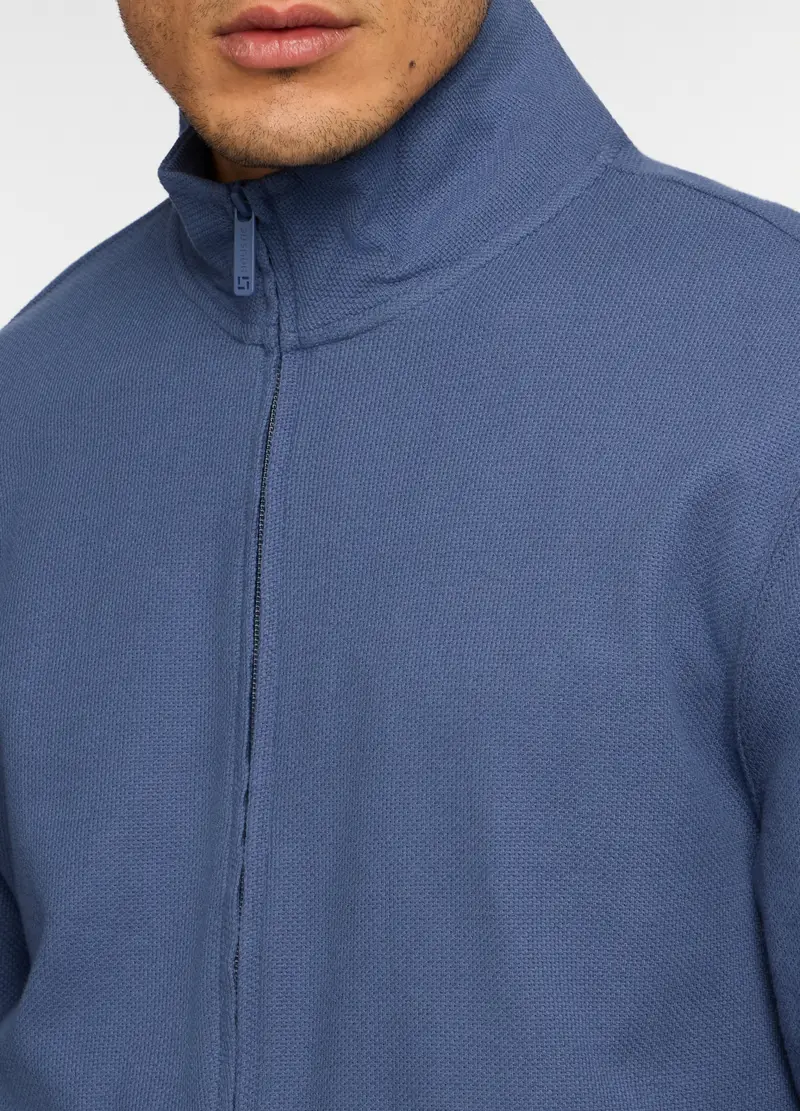 Felpa Con Zip In Maglia Di Cotone Uomo, Unisex, Azzurro scuro miniatura 3