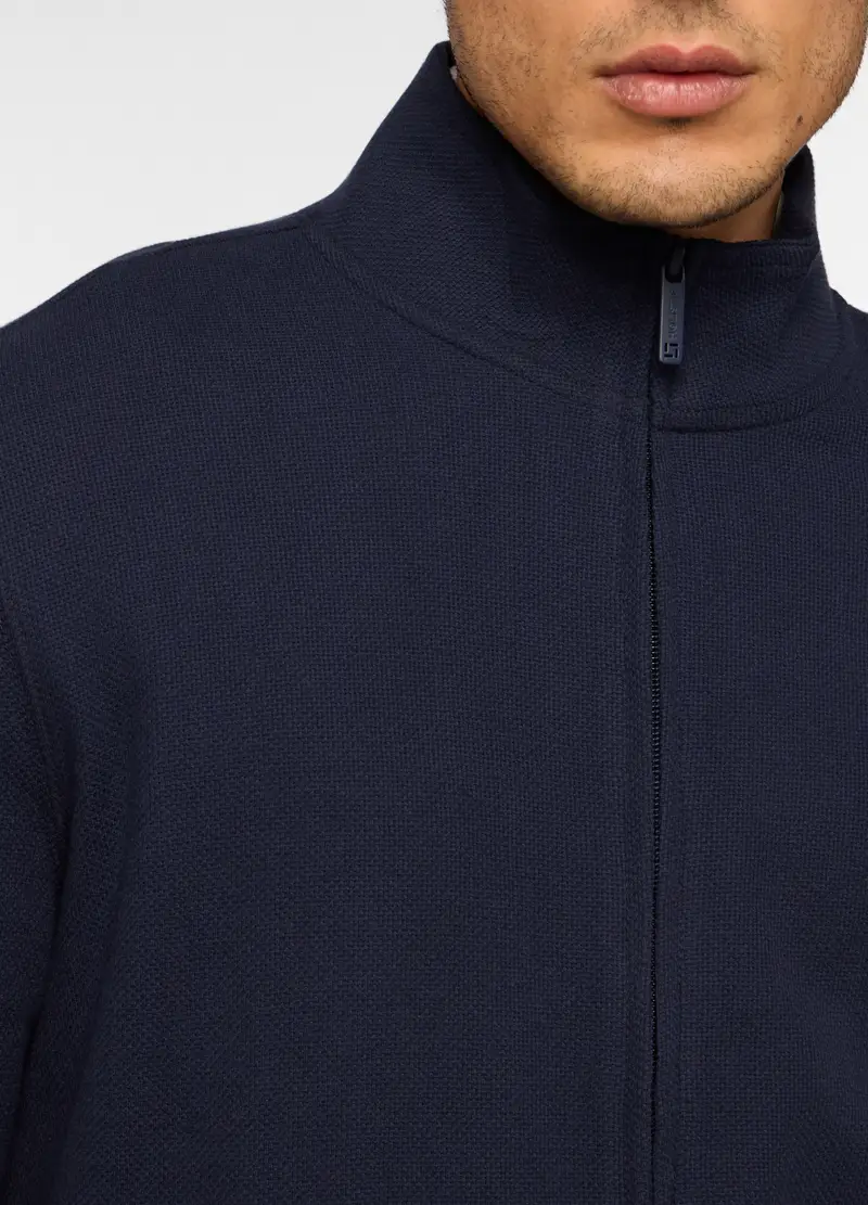 Felpa Con Zip In Maglia Di Cotone Uomo, Unisex, Blu scuro miniatura 3