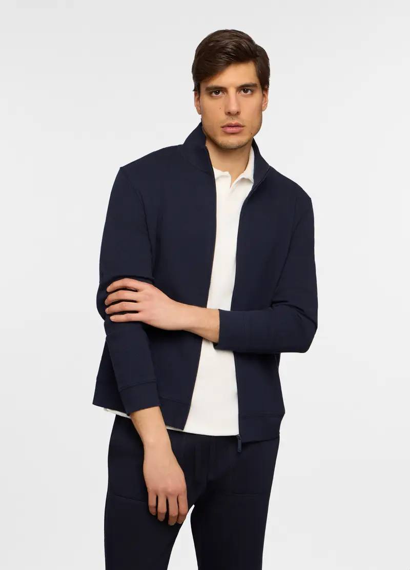 Felpa Con Zip In Maglia Di Cotone Uomo, Unisex, Blu scuro