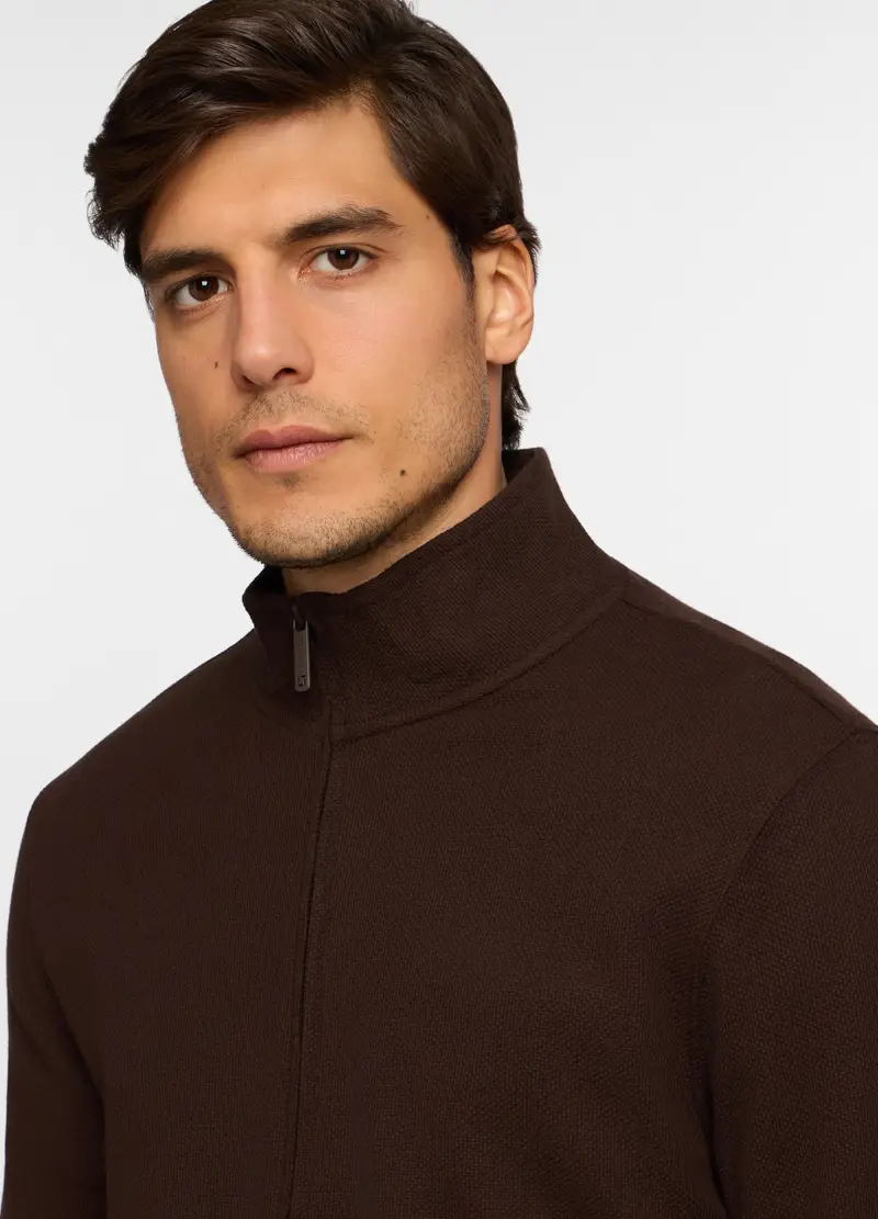 Felpa Con Zip In Maglia Di Cotone Uomo, Unisex, Marrone cioccolato miniatura 3