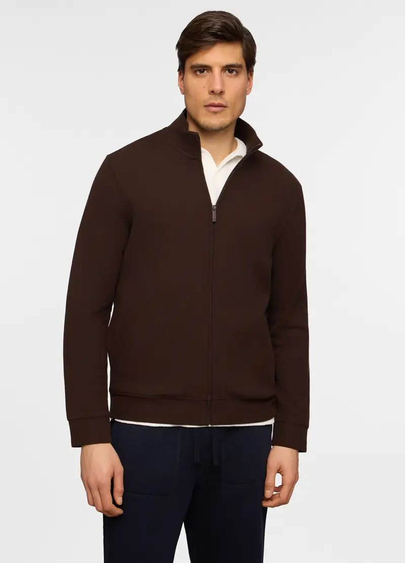 Felpa Con Zip In Maglia Di Cotone Uomo, Unisex, Marrone cioccolato