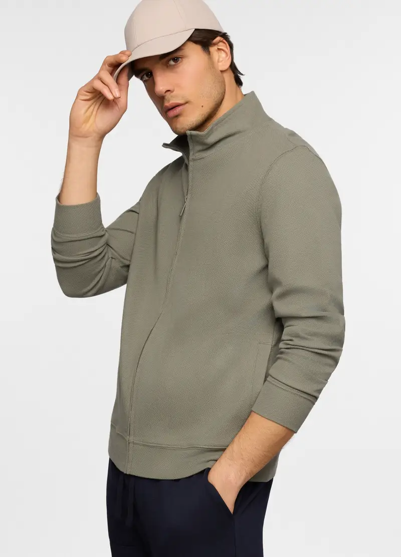 Felpa Con Zip In Maglia Di Cotone Uomo, Unisex, Verde militare