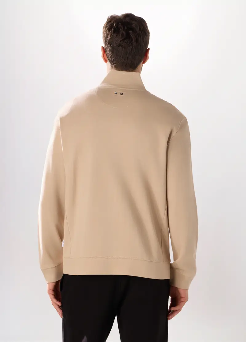 Felpa Con Zip In Puro Cotone Uomo, Unisex, Beige miniatura 2