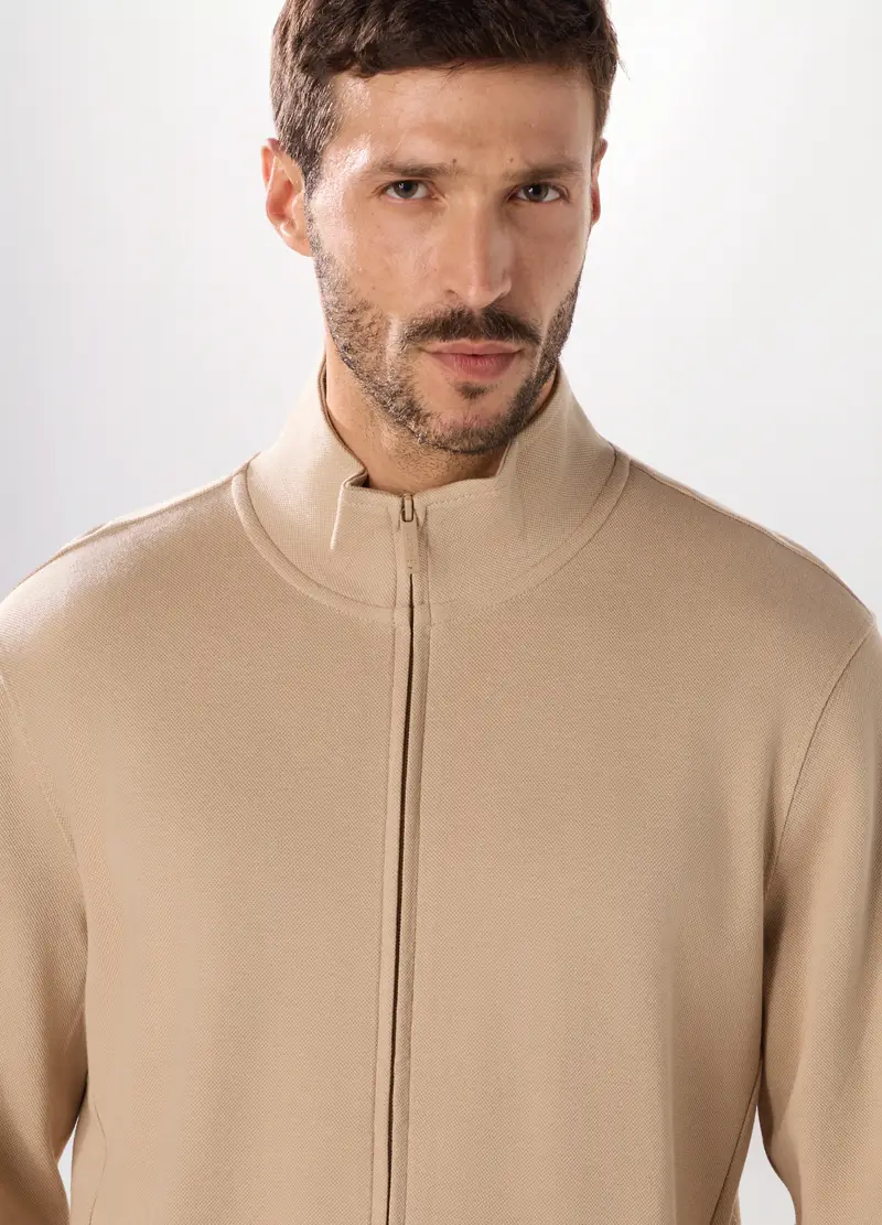 Felpa Con Zip In Puro Cotone Uomo, Unisex, Beige miniatura 3
