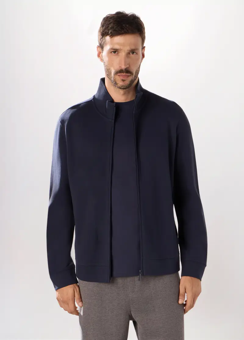 Upim, Felpa Con Zip In Puro Cotone Uomo, Unisex, Blu navy, Taglia: S