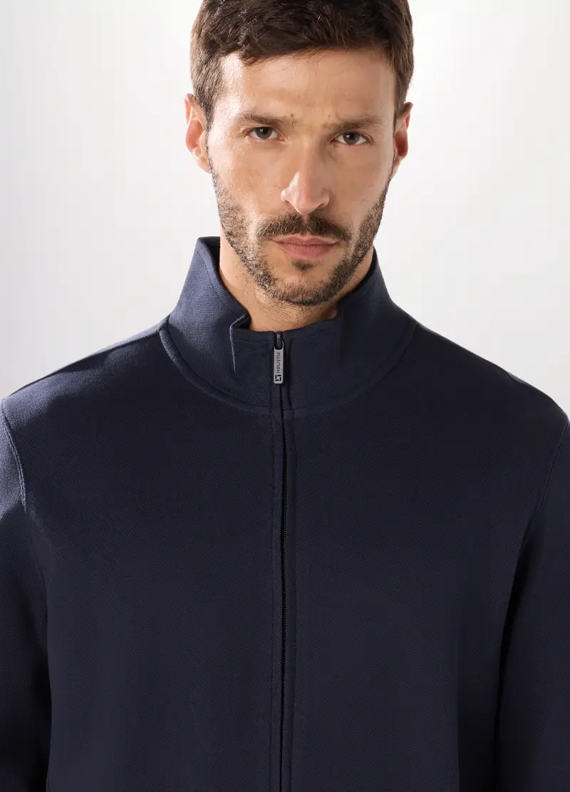 Upim, Felpa Con Zip In Puro Cotone Uomo, Unisex, Blu navy, Taglia: S miniatura 2