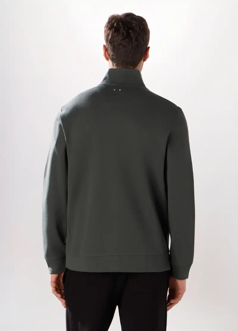 Felpa Con Zip In Puro Cotone Uomo, Unisex, Grigio antracite miniatura 2