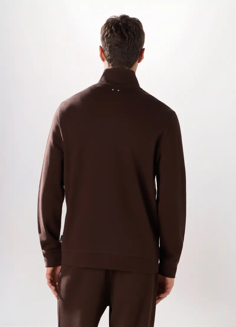 Felpa Con Zip In Puro Cotone Uomo, Unisex, Marrone scuro miniatura 2