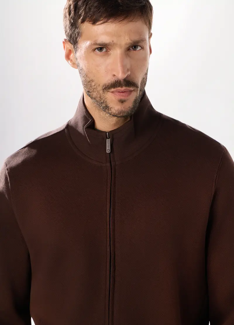 Upim, Felpa Con Zip In Puro Cotone Uomo, Unisex, Marrone scuro, Taglia: S miniatura 2