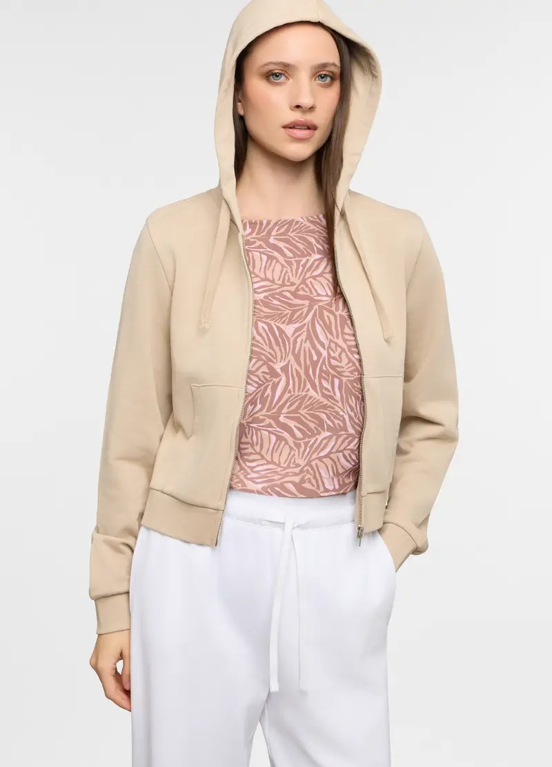 Felpa Cropped Fit In French Terry Donna, Beige chiaro