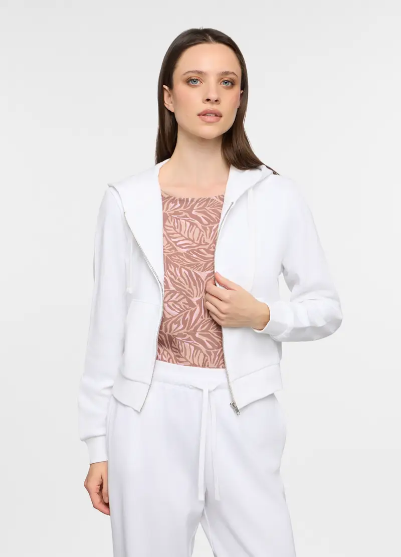 Felpa Cropped Fit In French Terry Donna, Bianco gesso