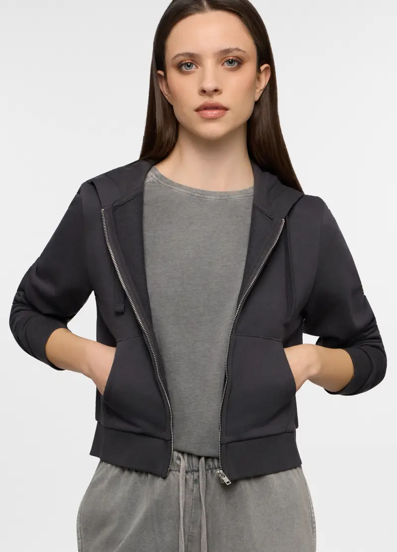 Felpa Cropped Fit In French Terry Donna, Grigio scuro