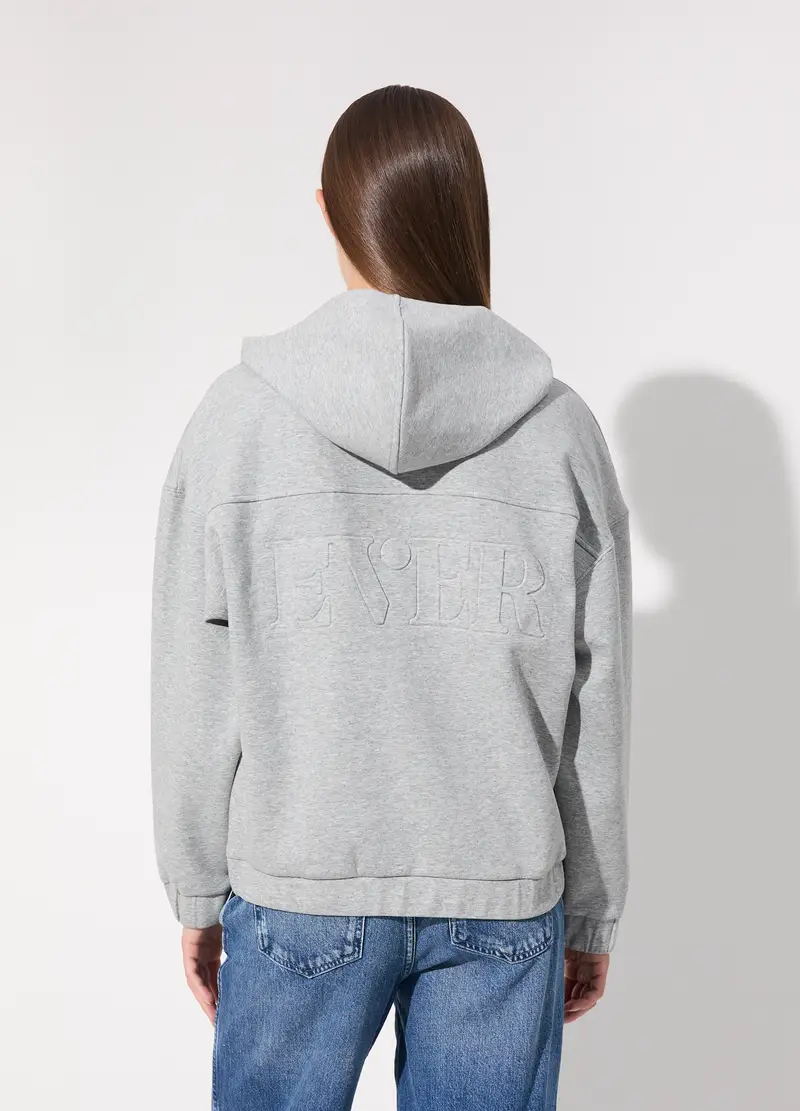 Felpa Full Zip Con Cappuccio In Misto Cotone Donna, Unisex, Grigio melange miniatura 3