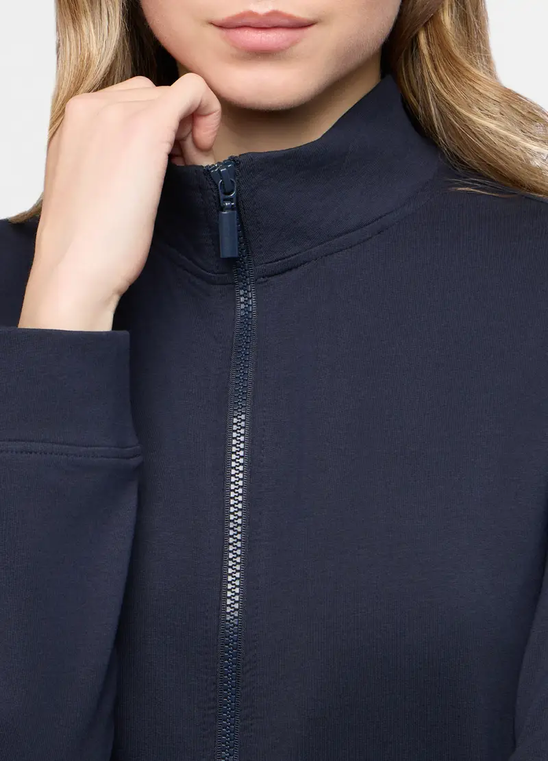 Felpa Full Zip In French Terry Di Cotone Stretch Donna, Blu navy miniatura 3