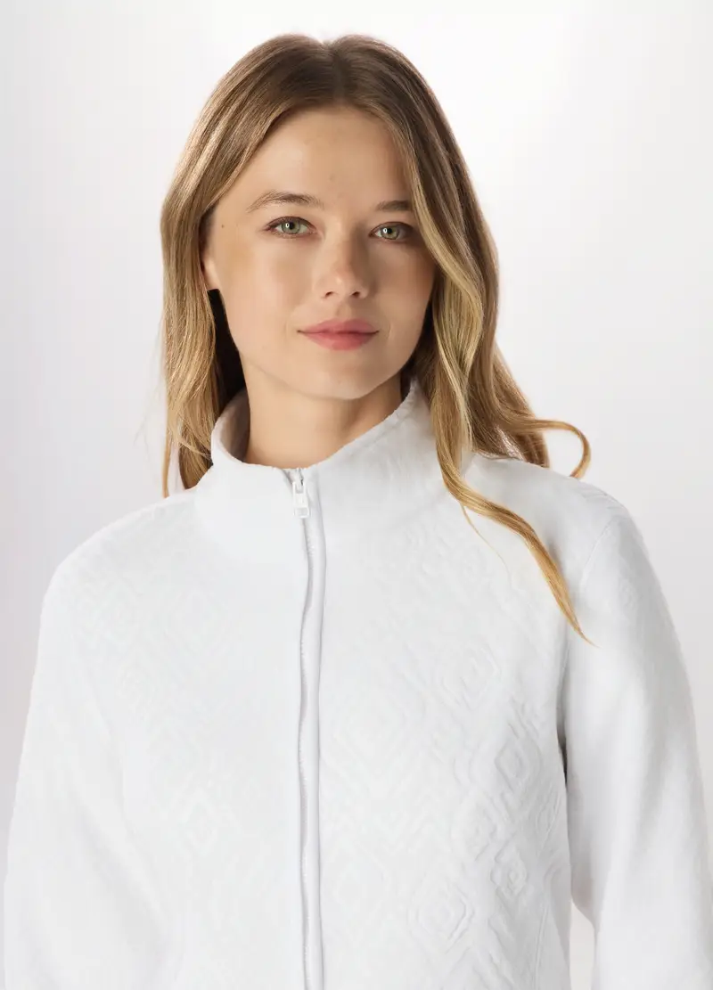 Felpa Full Zip In Pile Donna Holistic Fitness, Bianco panna miniatura 3