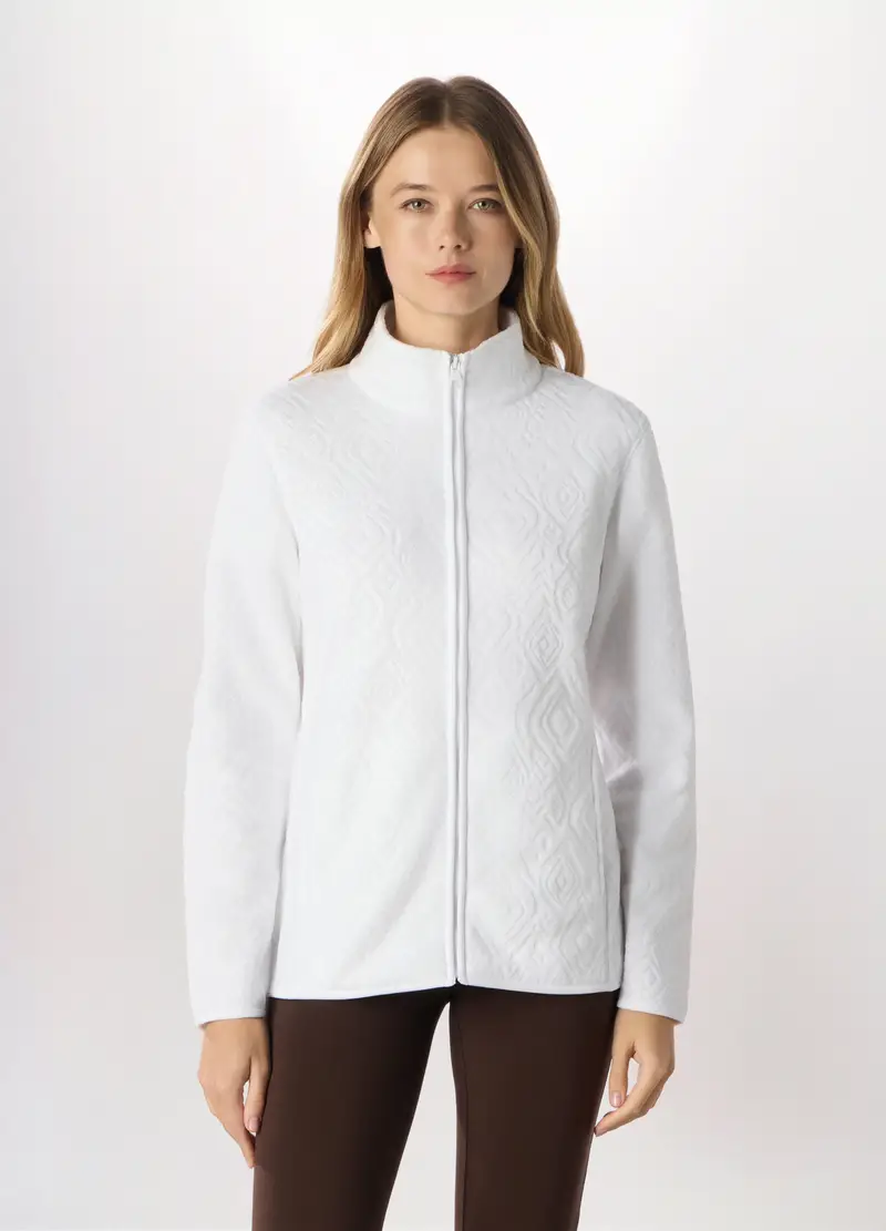Felpa Full Zip In Pile Donna Holistic Fitness, Bianco panna