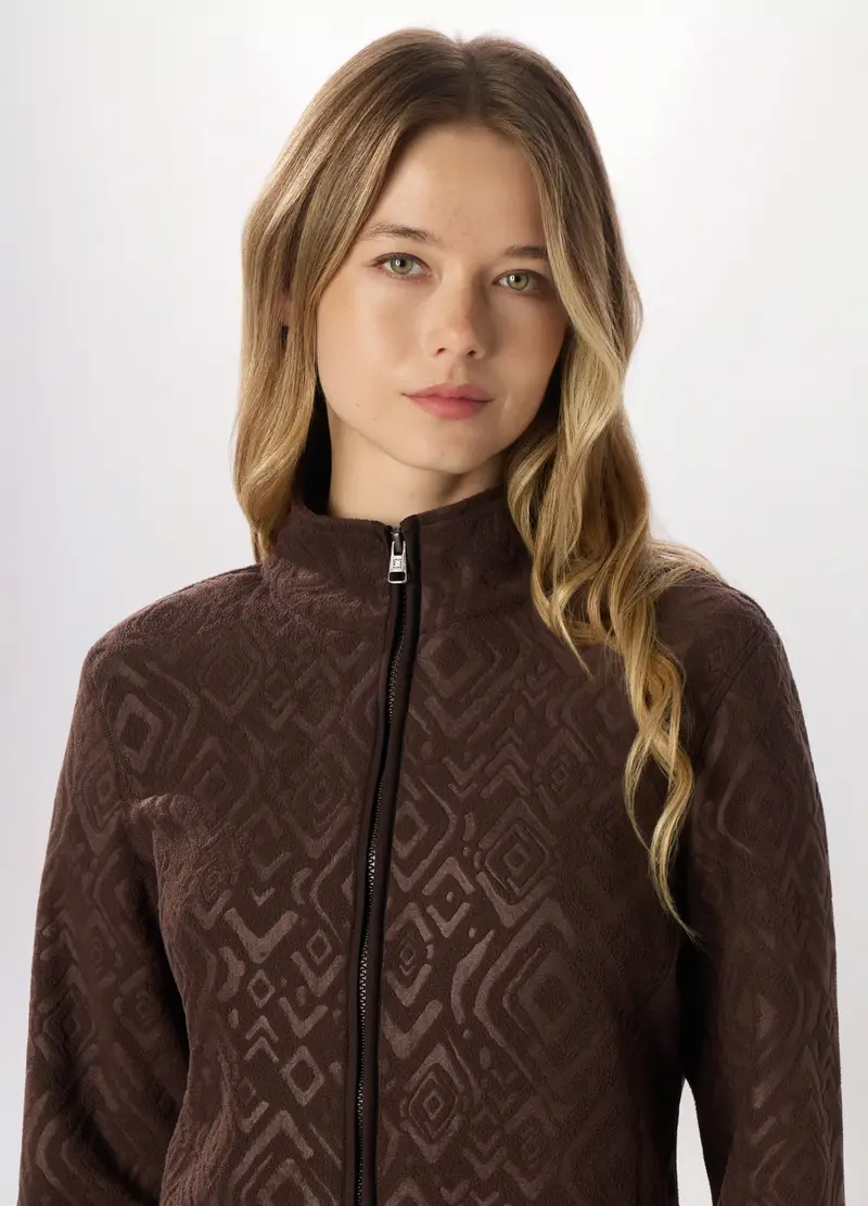 Felpa Full Zip In Pile Donna Holistic Fitness, Marrone cioccolato miniatura 3