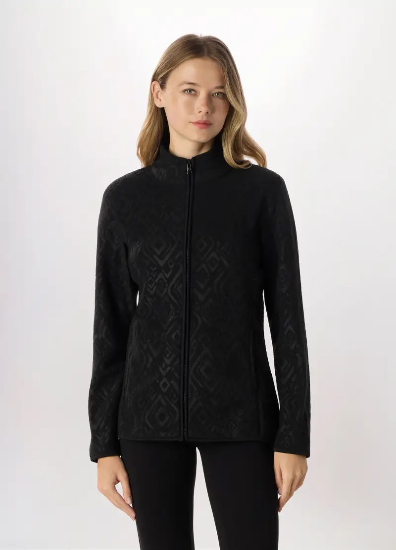 Felpa Full Zip In Pile Donna Holistic Fitness, Nero