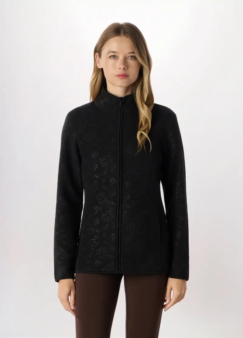 Felpa Full Zip In Pile Donna Holistic Fitness, Nero