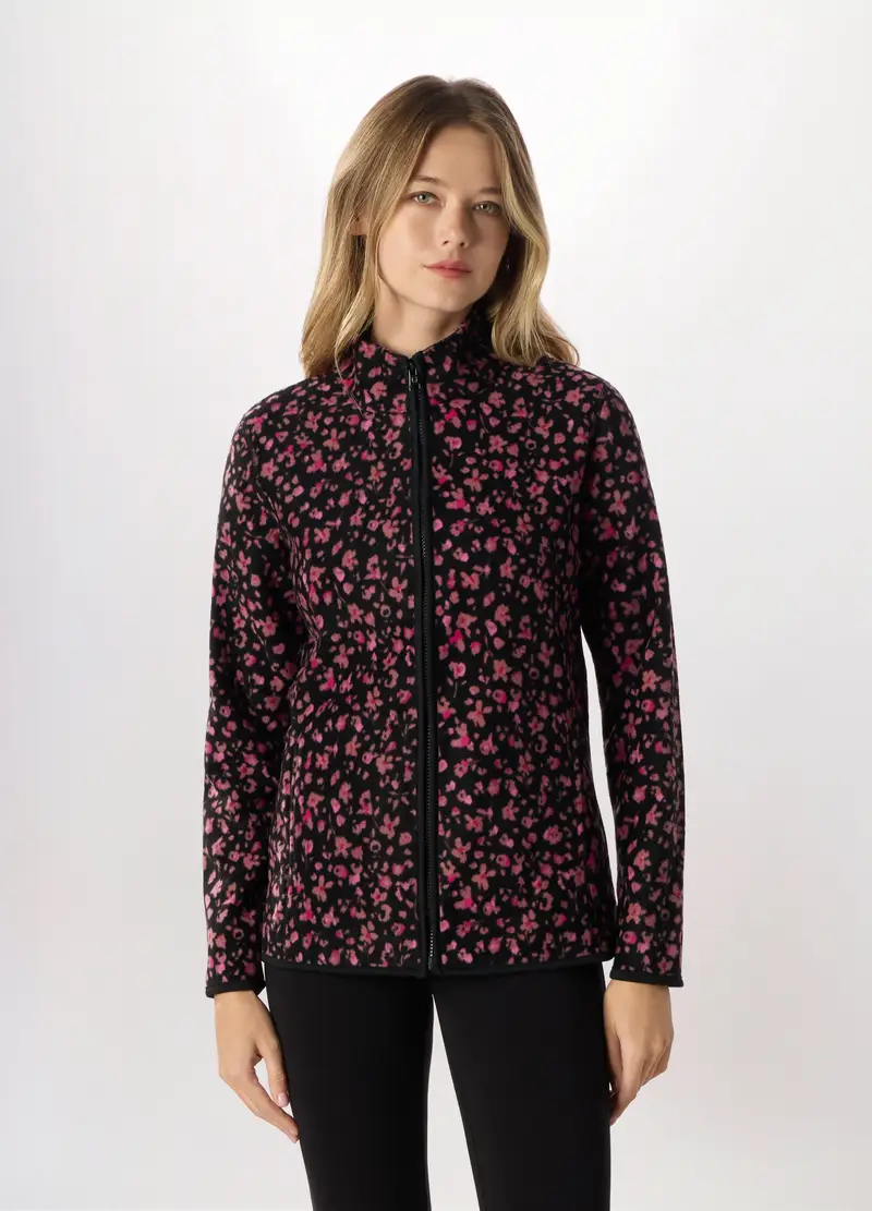 Felpa Full Zip In Pile Donna Holistic Fitness, Nero stampa 1