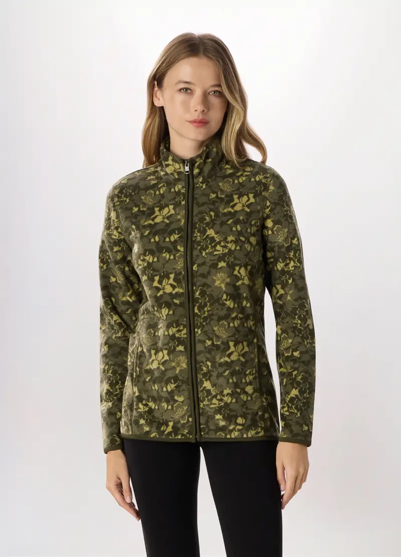 Felpa Full Zip In Pile Donna Holistic Fitness, Verde oliva