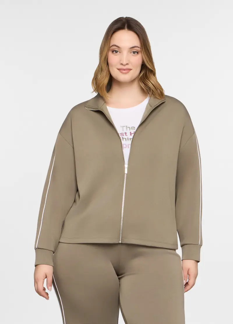 Felpa Full Zip Stretch Donna Curvy, Verde oliva