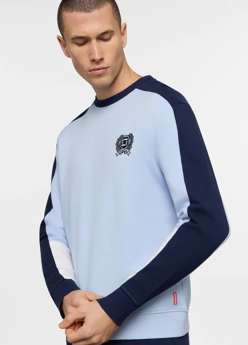 Felpa Girocollo In Cotone Color Block Uomo, Unisex, Azzurro celeste miniatura 3