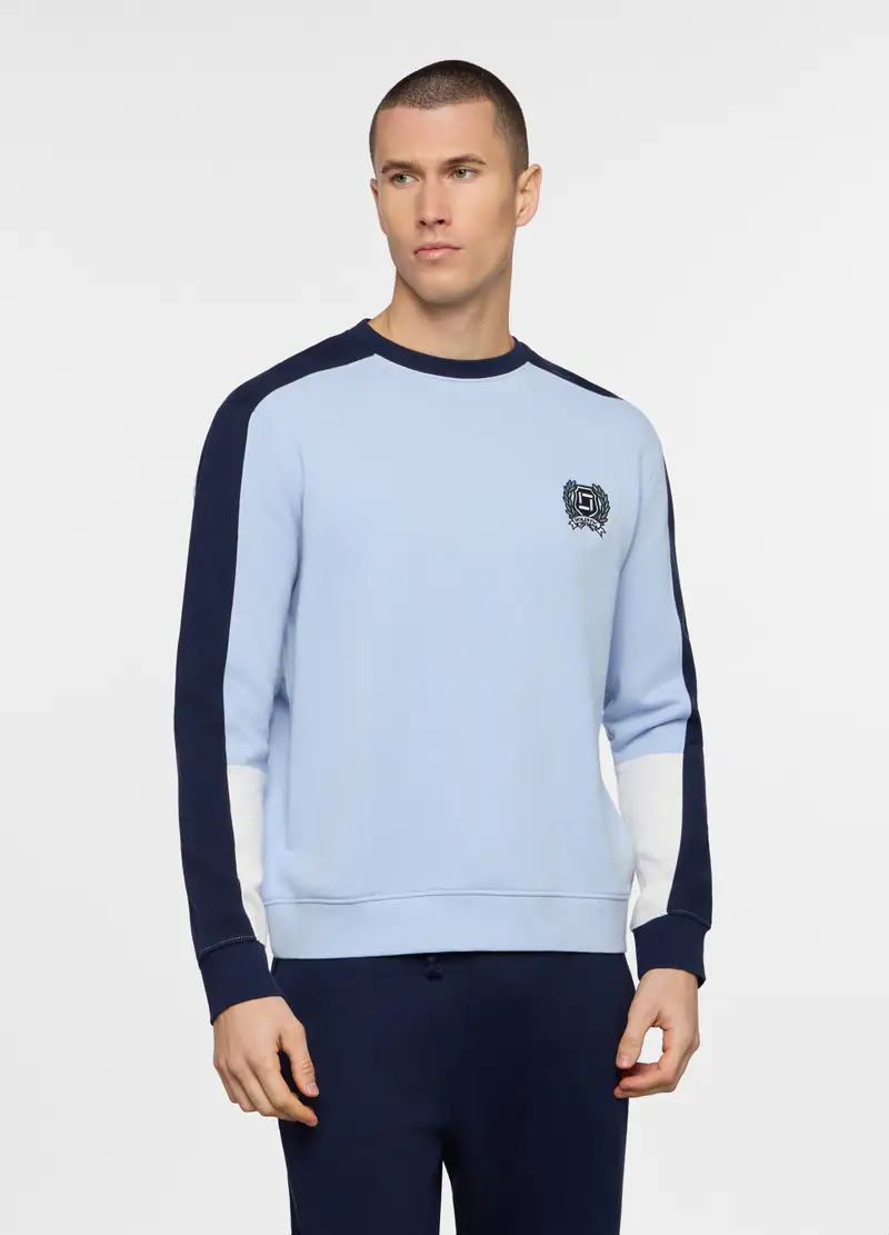 Felpa Girocollo In Cotone Color Block Uomo, Unisex, Azzurro celeste