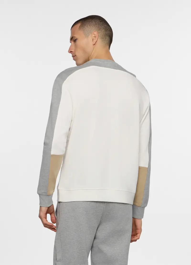 Felpa Girocollo In Cotone Color Block Uomo, Unisex, Bianco lana miniatura 2