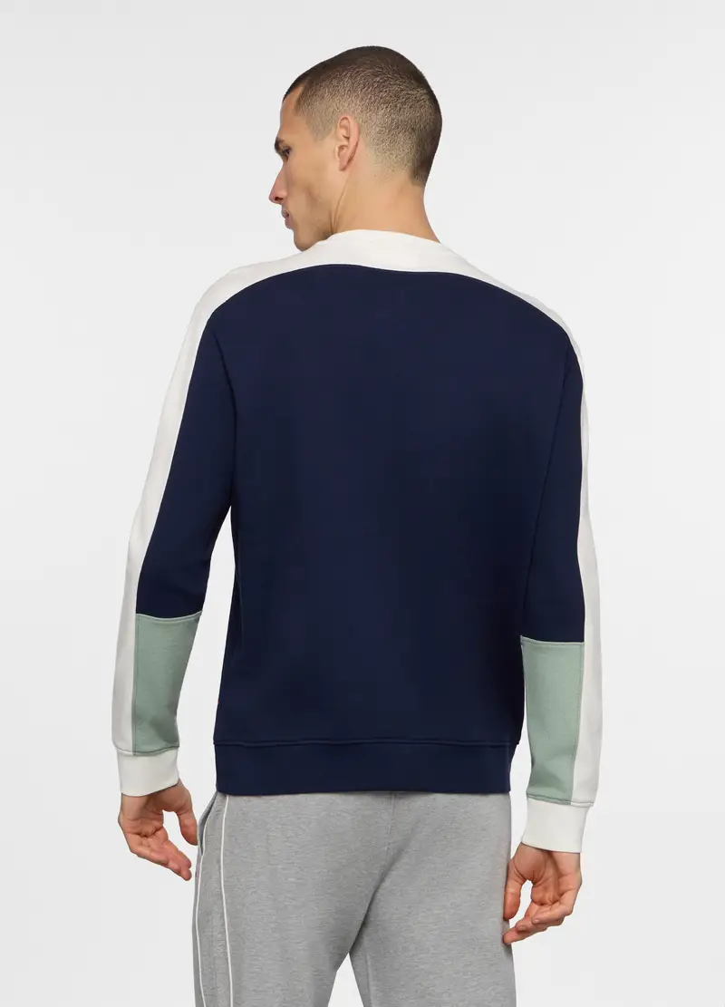Felpa Girocollo In Cotone Color Block Uomo, Unisex, Blu scuro miniatura 2