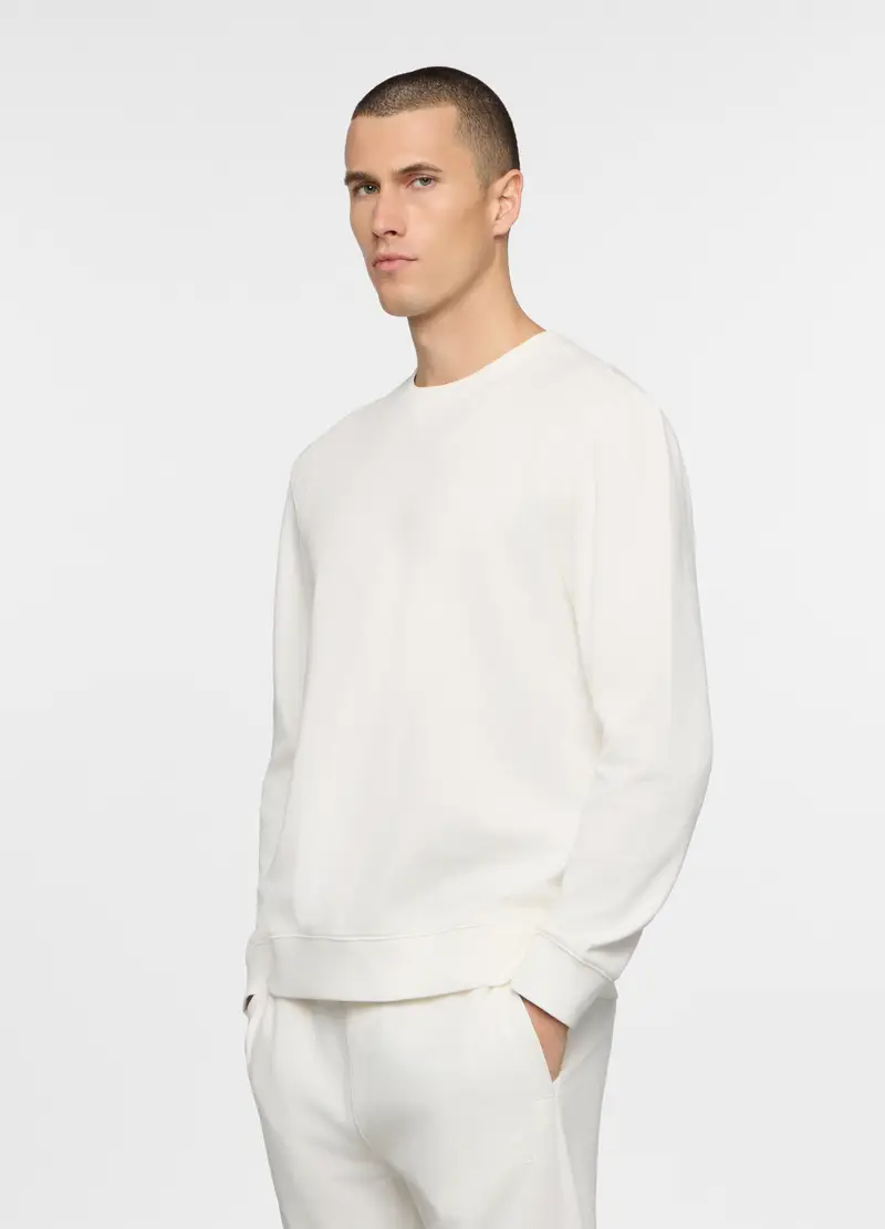 Felpa Girocollo In Cotone Uomo, Unisex, Bianco latte