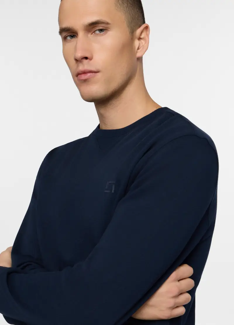 Felpa Girocollo In Cotone Uomo, Unisex, Blu scuro miniatura 3