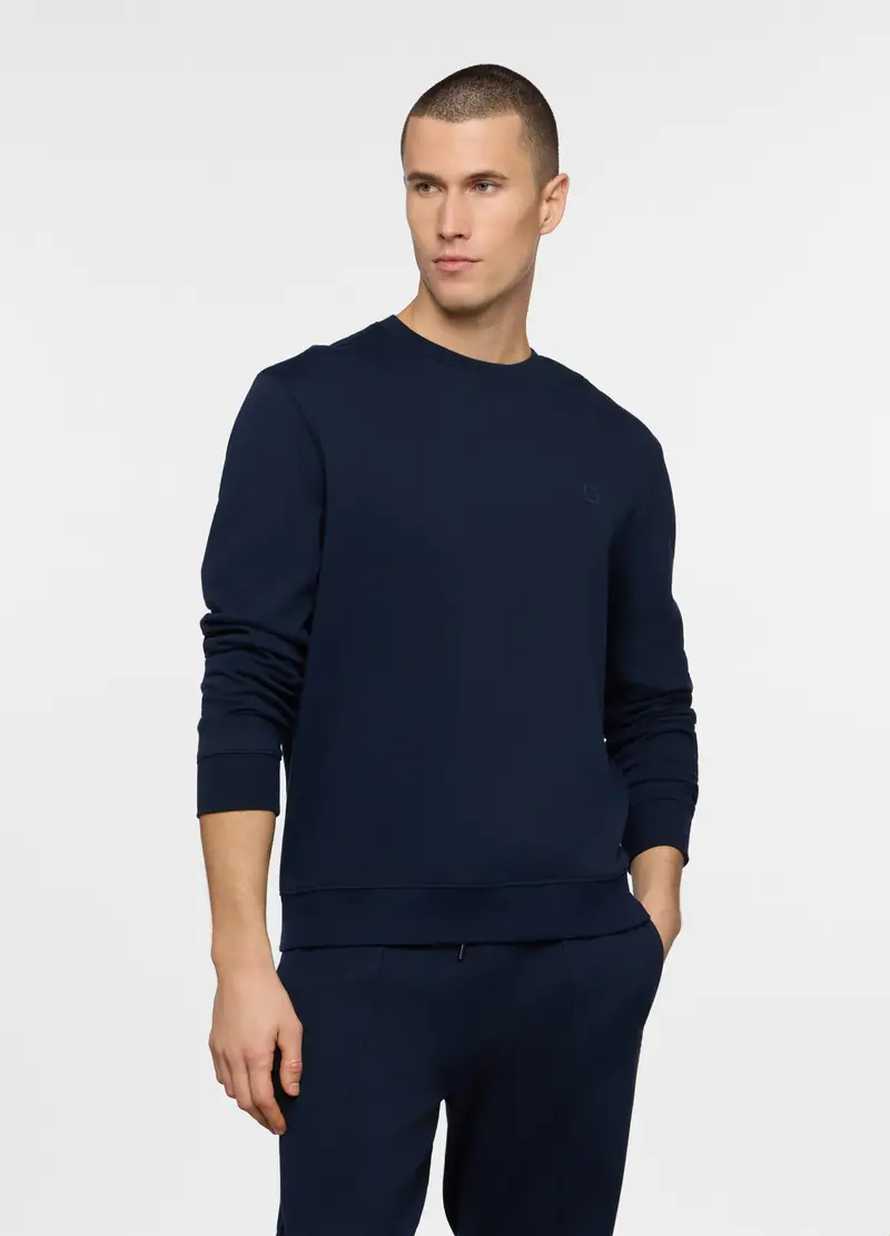 Felpa Girocollo In Cotone Uomo, Unisex, Blu scuro