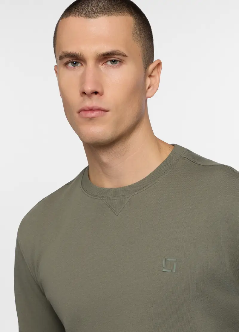 Felpa Girocollo In Cotone Uomo, Unisex, Verde militare miniatura 3