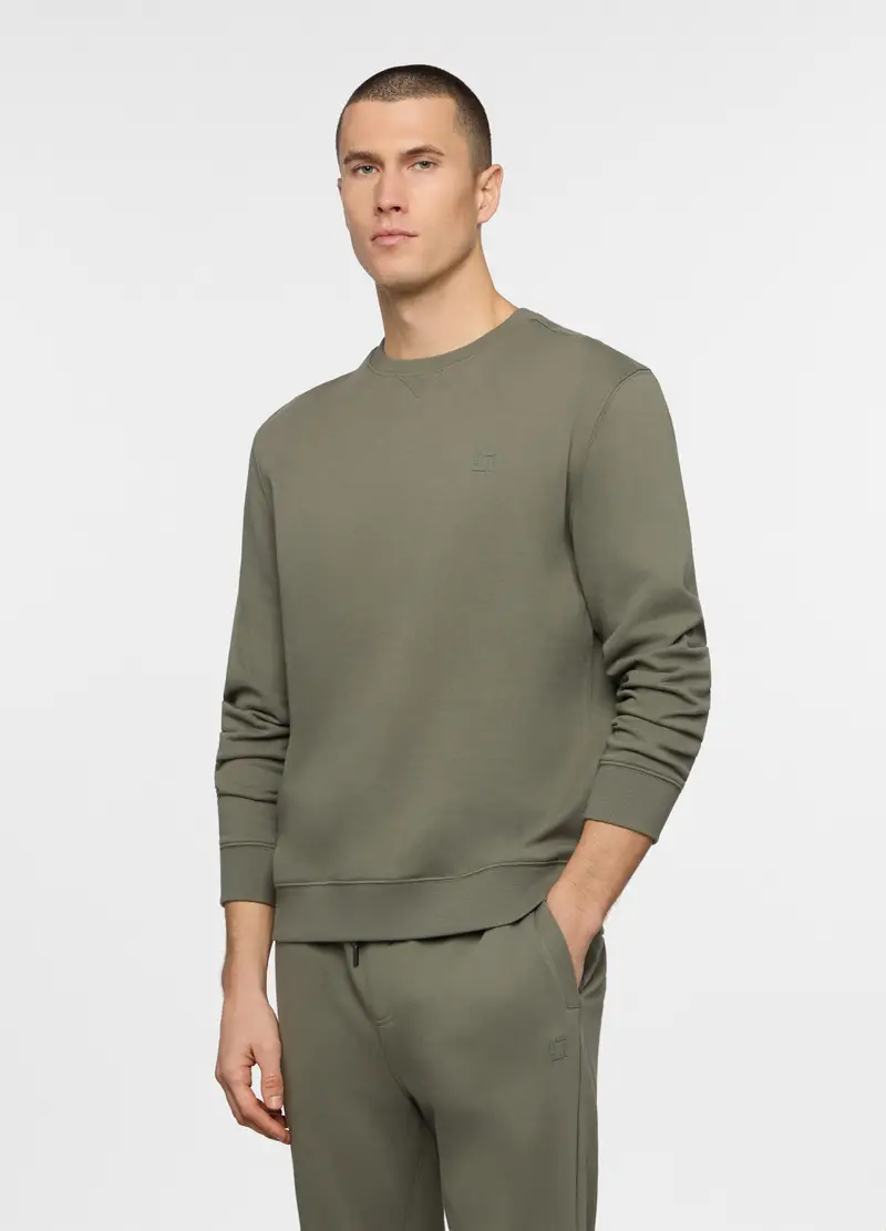 Felpa Girocollo In Cotone Uomo, Unisex, Verde militare