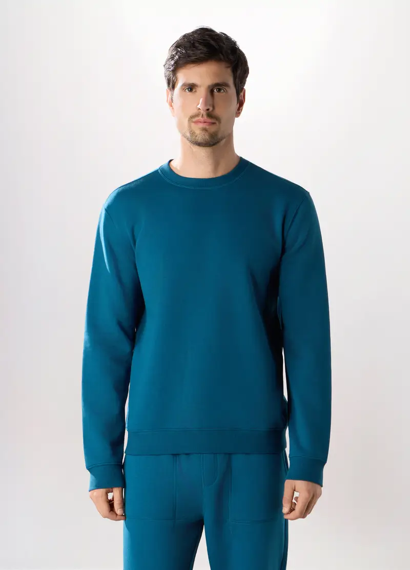 Felpa Girocollo In Felpa Misto Cotone Uomo, Unisex, Azzurro turchese