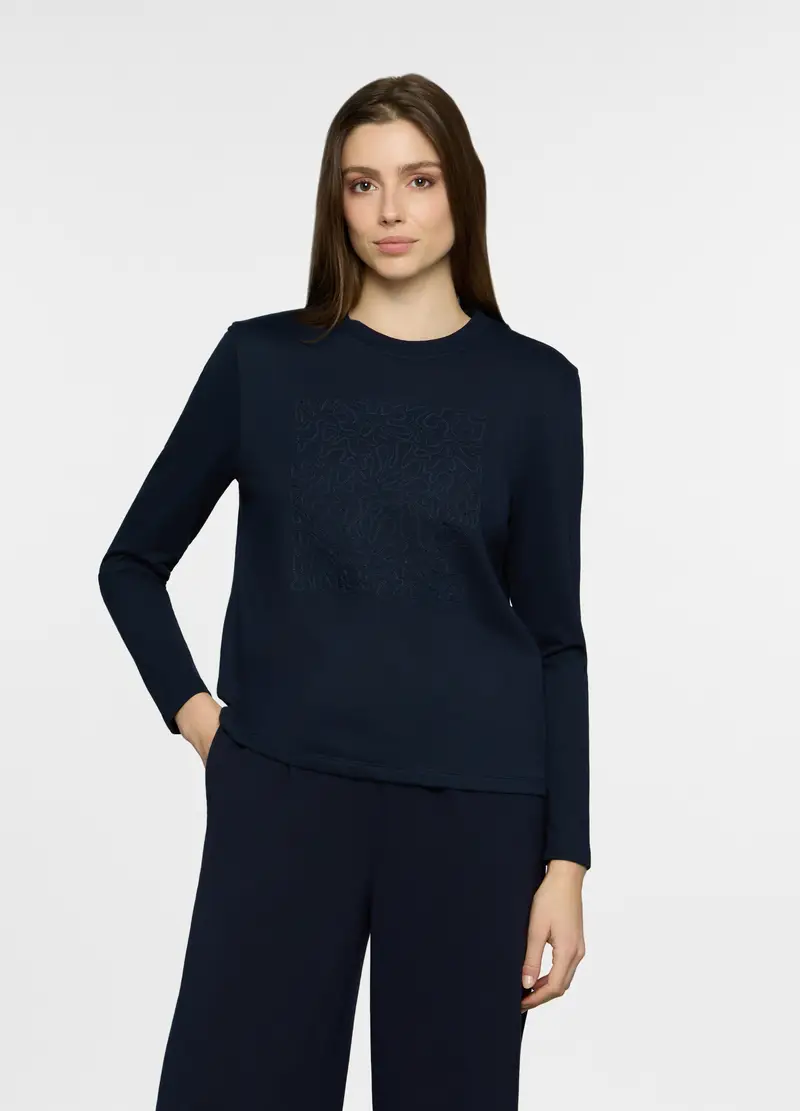 Felpa Girocollo In French Terry Donna, Blu scuro